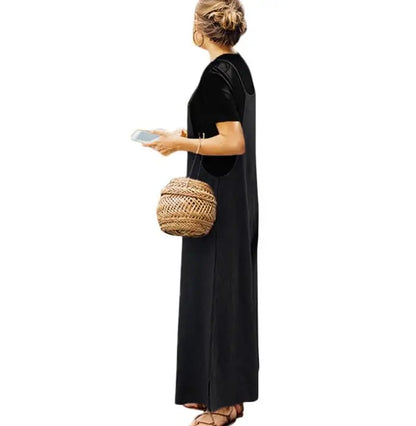 Spaghetti Strapped Jumpsuit to Sizes 5XL. Solid Color, Wide Leg Pants. Bibbed Overalls with Pockets. Casual, Loose, Cotton Linen