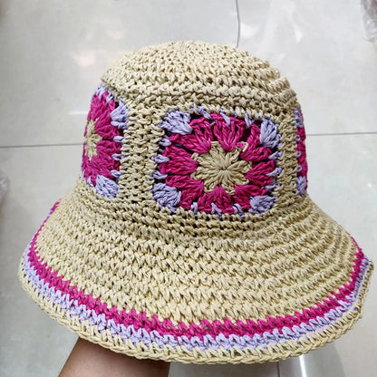 Bright Colored Floweed Crocheted Fisherman Hat