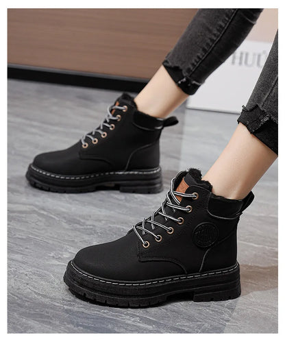 High Top Work Boots, Thick Soled, Lace-Up, Anti-Slip Warm Waterproof Women's Boots in Black and Marigold