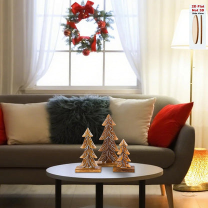 Rustic Wooden Christmas Tree Table Decorations, 3-Piece Set