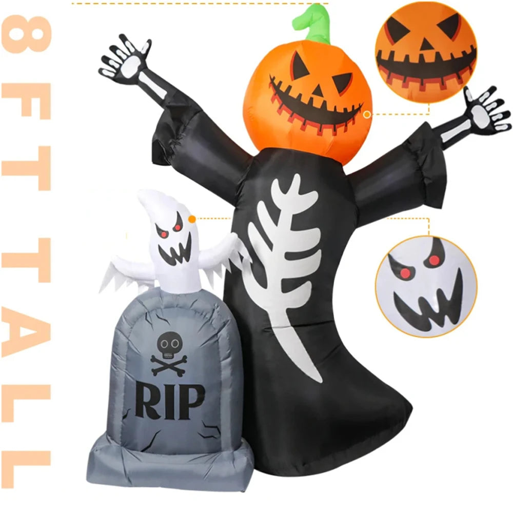 6.5 Feet Halloween Inflatable Pumpkin Ghost Tombstone, Decorations with Built-in LED Lights and Inflatable fan