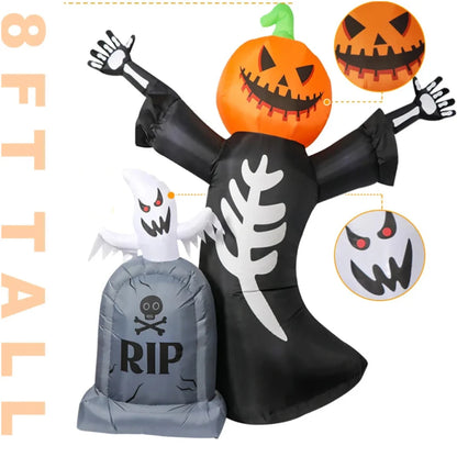 6.5 Feet Halloween Inflatable Pumpkin Ghost Tombstone, Decorations with Built-in LED Lights and Inflatable fan
