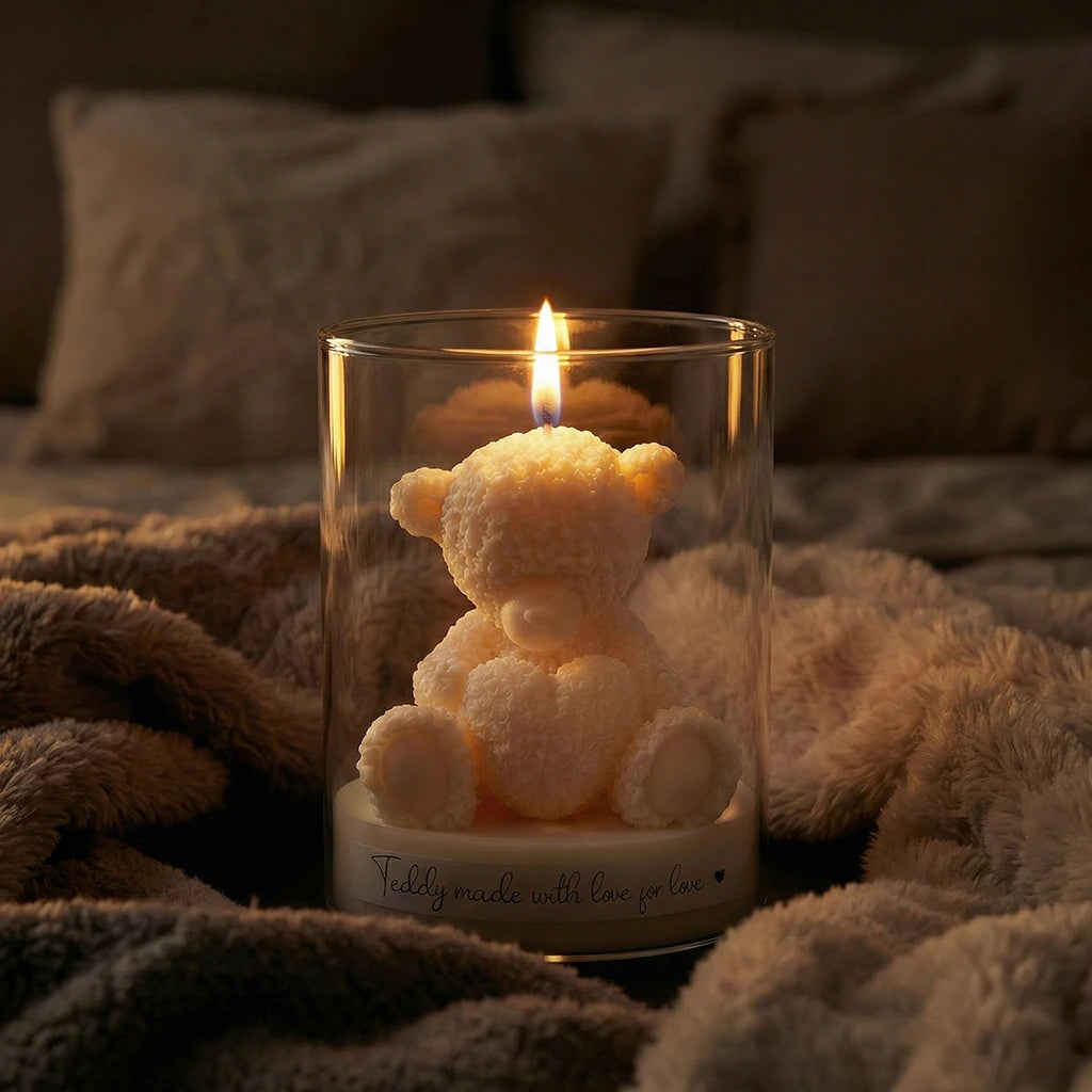 Cute Teddy Bear Scented Candle Glass Jar Soy Wax Aromatherapy
