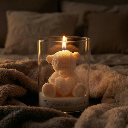 Cute Teddy Bear Scented Candle Glass Jar Soy Wax Aromatherapy