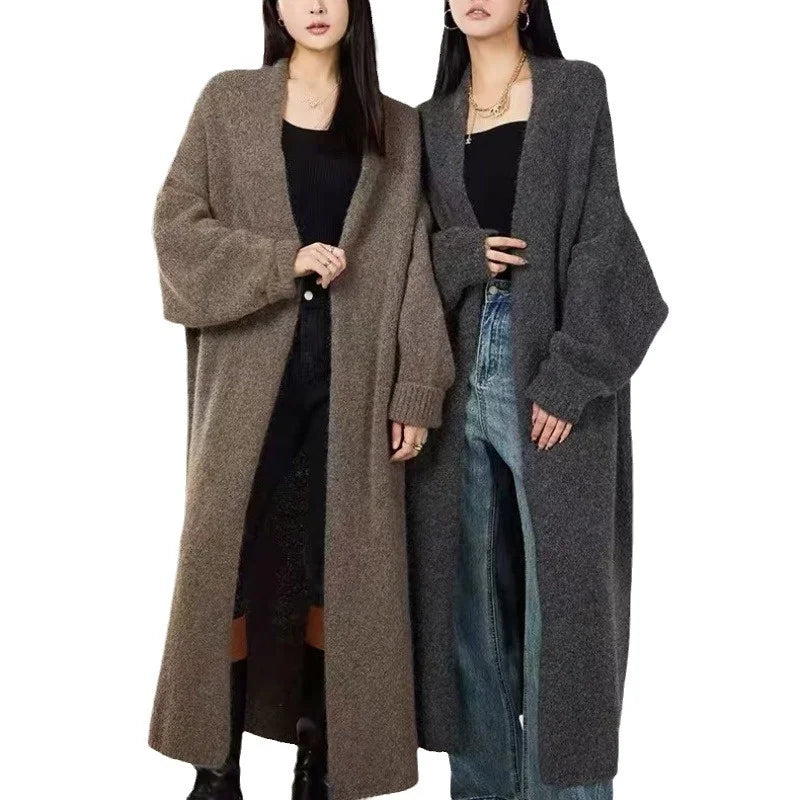 Mid-Calf Length, Long Sleeves, Oversized Course Knit Sweater, Loose Fit