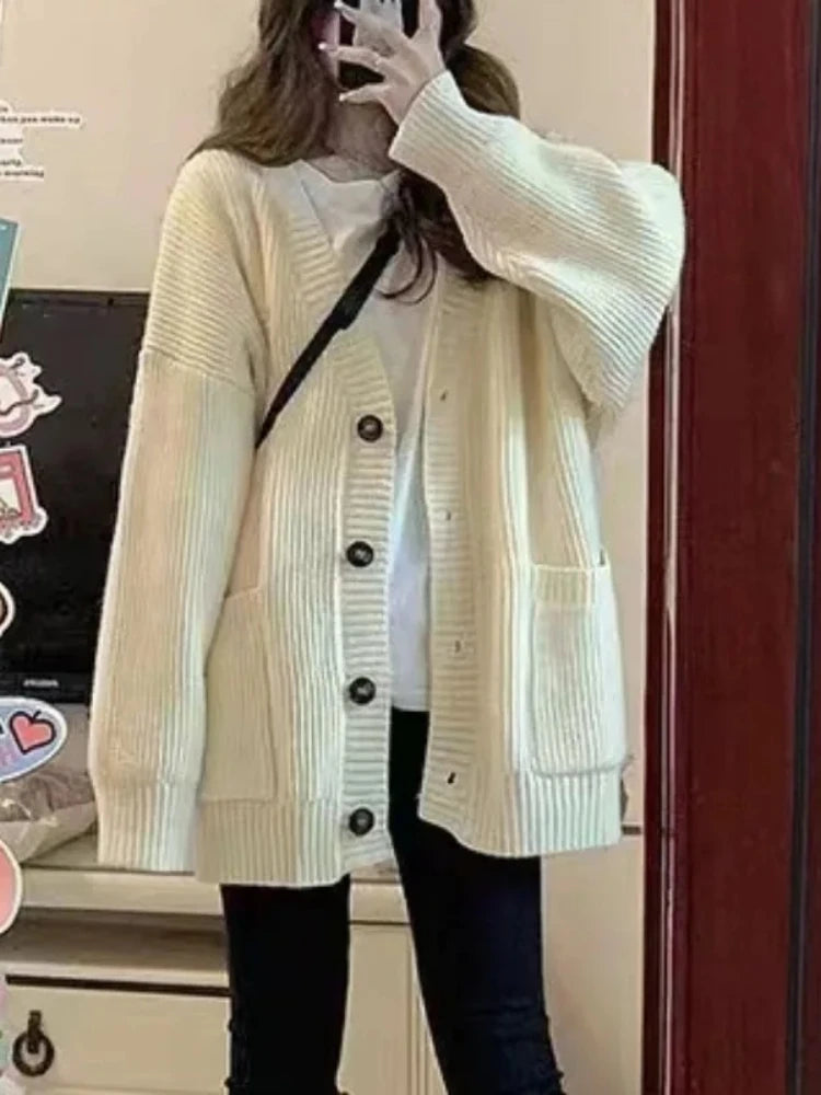 Oversized Cardigan Sweater-Coats, Long, Full Sleeves, V-Neck, Loose  Fit, Button Front. comes in Tan, Gray, Off White