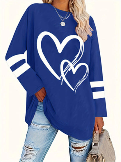 Plus Size eyelet hollow solid  heart-shaped printed long-sleeved Light Stretch, Casual.  Available in 6 Colors