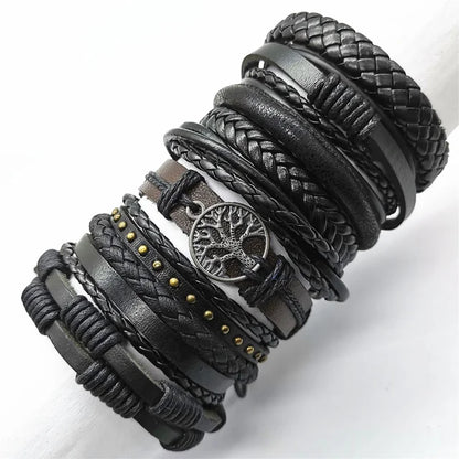 10 Pcs/set Black Wrapped and Woven Handmade Bracelets Male or Women Leather Bracelets