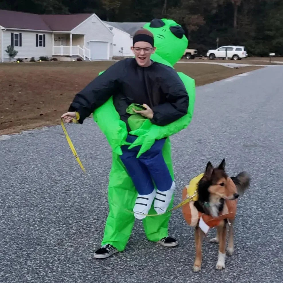 Inflatable Alien Costume With Fish Head Mask Funny Halloween Cosplay Suit For Adults
