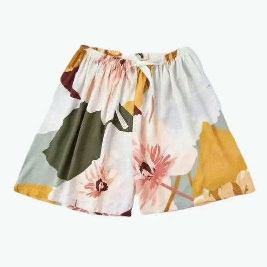 Sizes to 2XL, Women Casual Boho High Waist Shorts Beach Lightweight Printed Drawstrings Elastic Waist