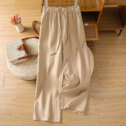 Up to 4XL in Navy, Wheat, White, and Black Wide Leg Pants.  Cotton with Elastic and Tie Waist.