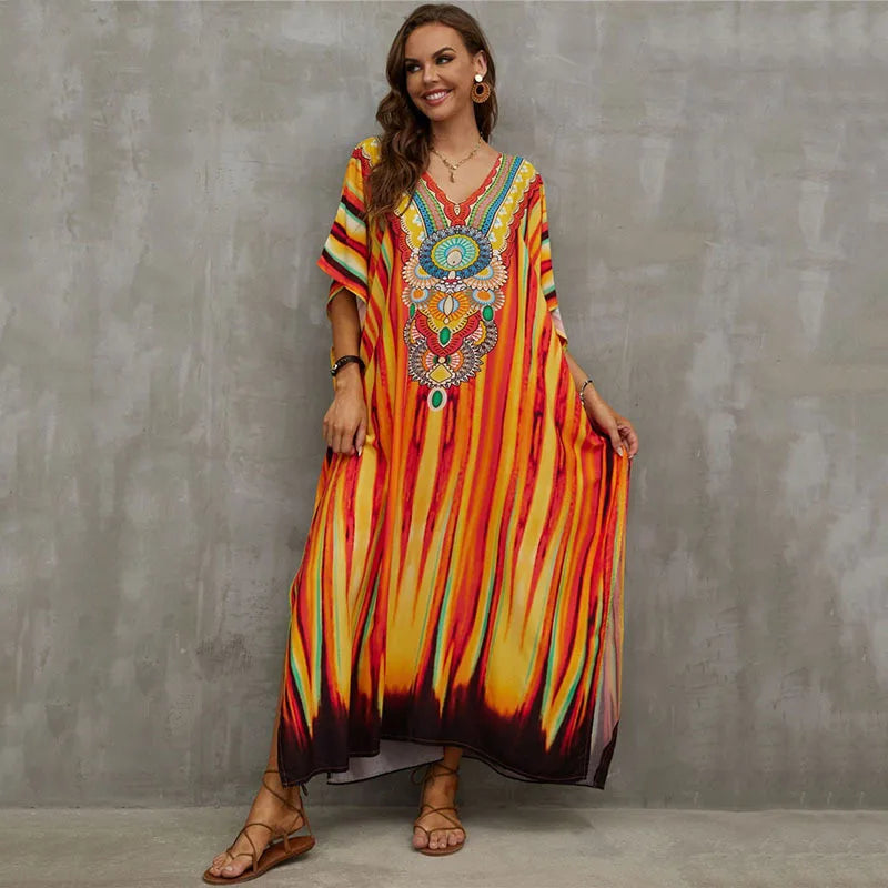 Plus Size Kaftan Dresses for Lounging or Cover-Up at the Beach. Several Designs