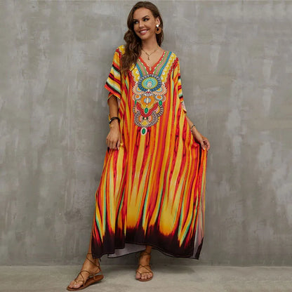 Plus Size Kaftan Dresses for Lounging or Cover-Up at the Beach. Several Designs