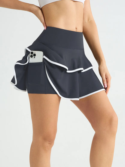 High Waist Color Block Skort With Inner Pockets Tennis Pleated Skirts