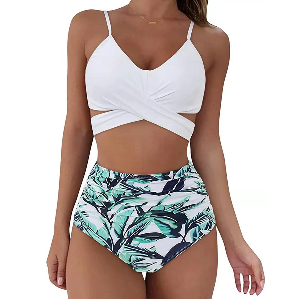 Sizes to 2XL, 12 Colors, Slimming Bikini Set, High Waisted Swimwear, 2 Pieces