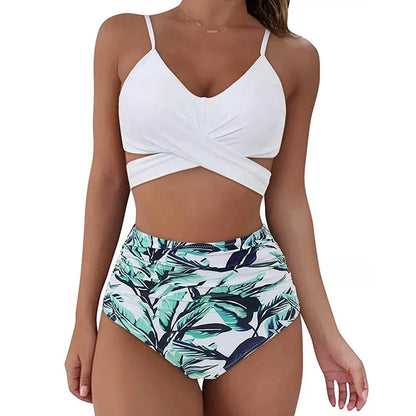 Sizes to 2XL, 12 Colors, Slimming Bikini Set, High Waisted Swimwear, 2 Pieces