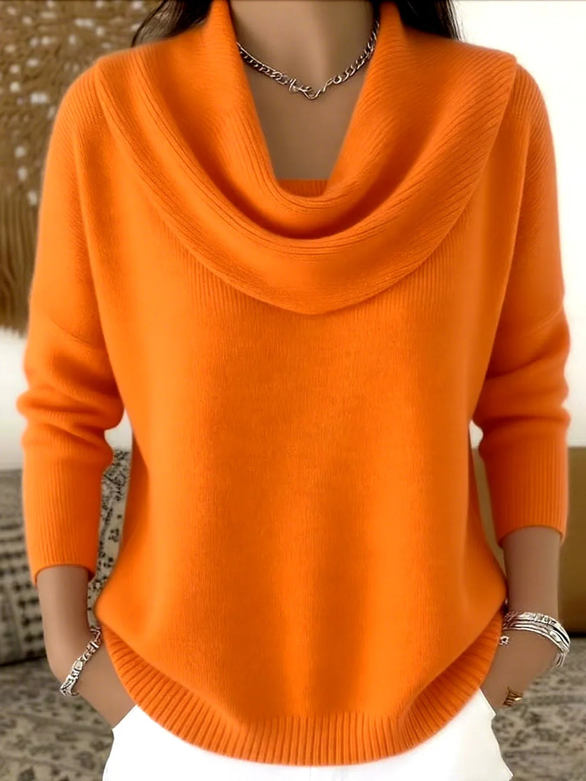 Sizes to 3XL Draped Cowl Neck Pullover Sweater, 24 Colors