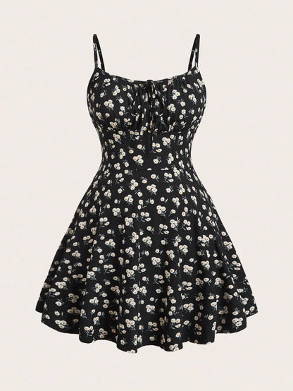 Floral sleeveless thin strap camisole dress--Extra Small to Large Sizes