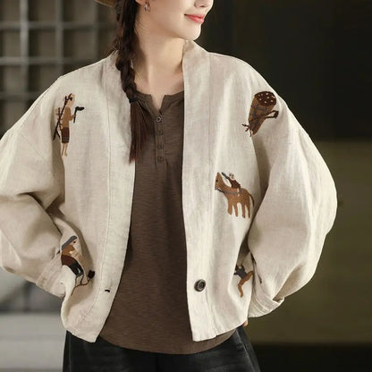 Heavy Embroidered Vintage Jacket Ethnic Style Loose Casual Shirt-Jacket for Spring/Fall Boho Chic