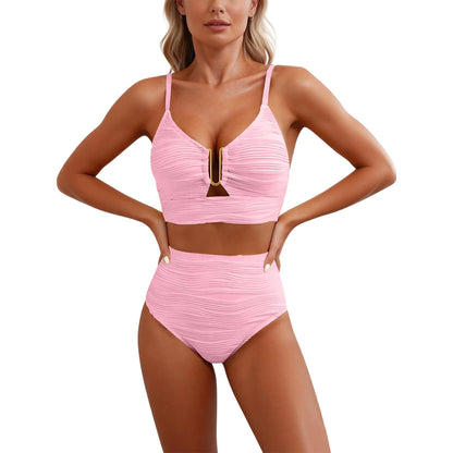 Sizes to XXL, 2 Piece Bikini,  Wire U Cutout in top,  High Waisted,  Variety of Colors