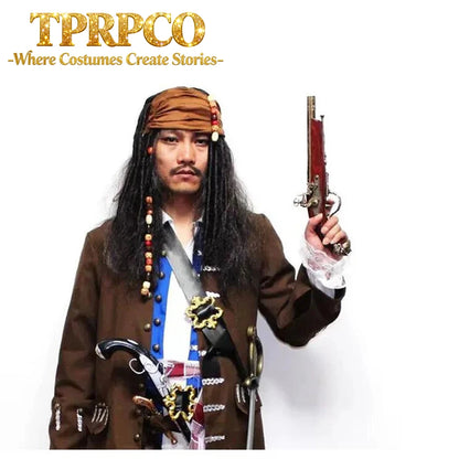 Pirate Captain Jack Sparrow Wig and Hat, Pirates of the Caribbean Cosplay Accessories