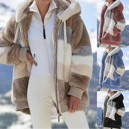 Oversized Warm Plush Jacket with Pockets, Hood, and Zipper Front, Loose, Cozy Fit. comes in 10 Colors