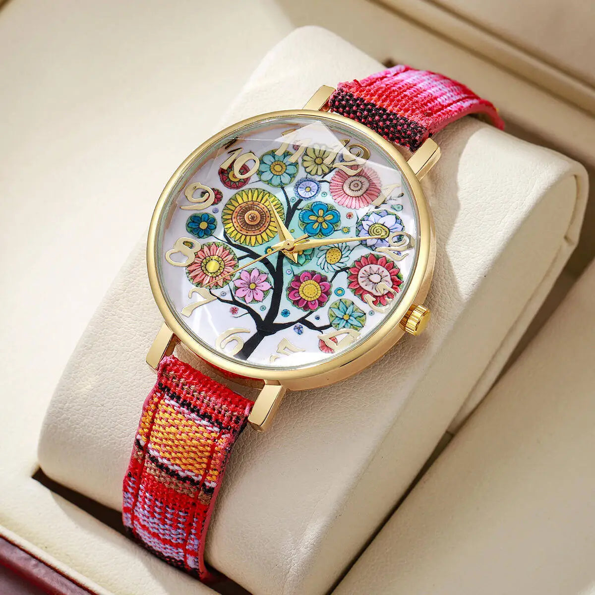Boho Vintage Print, PU Strap, Quartz Watch (No Box) Various designs