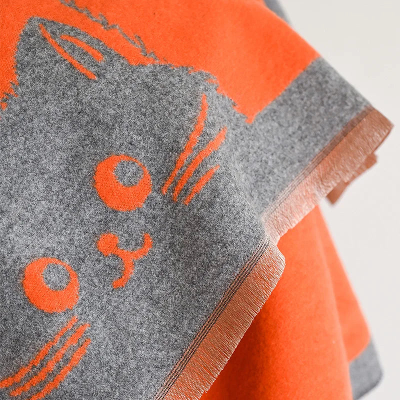 Cute Cat Ladies' Jacquard Pashmina Cashmere Scarf Thick Warm