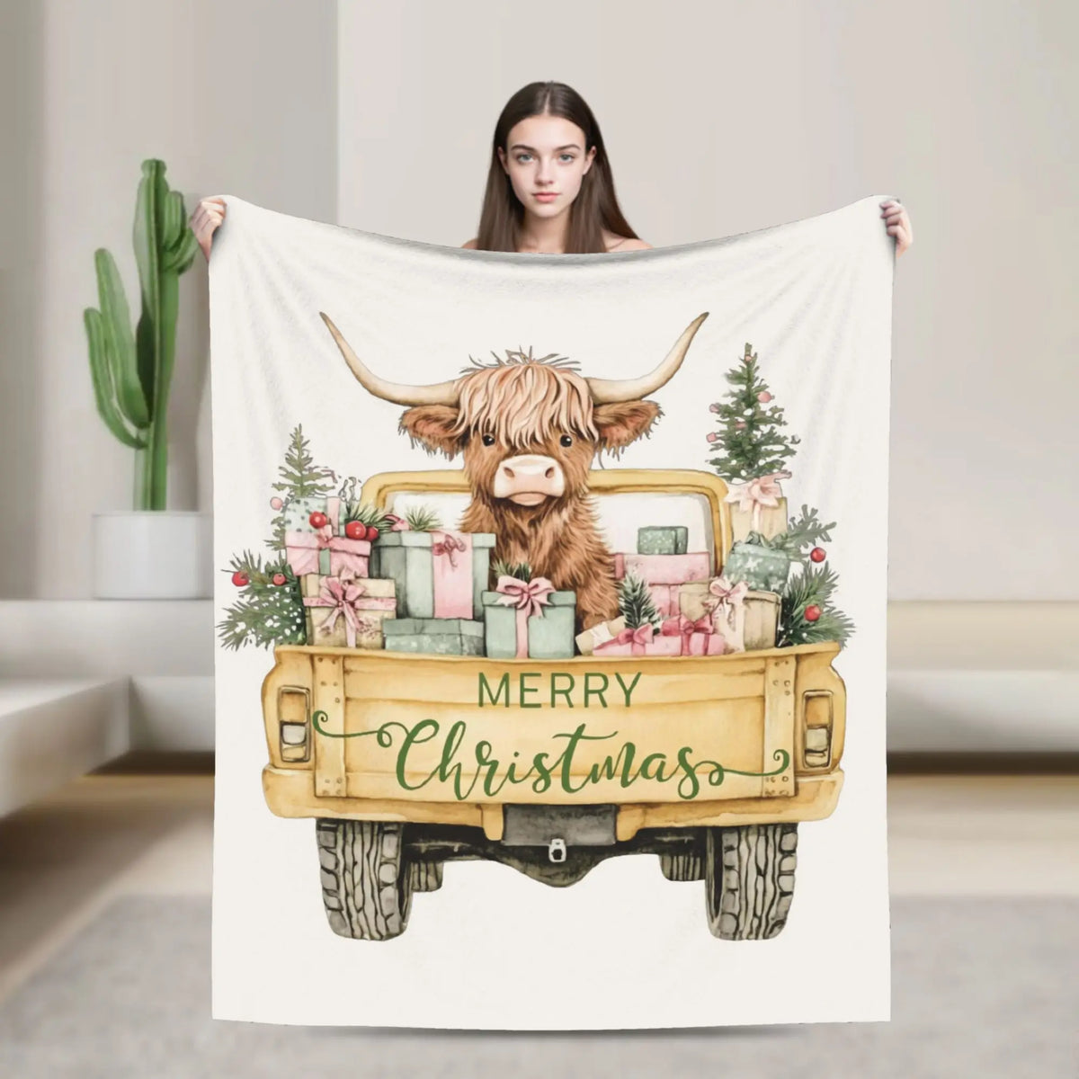 Christmas Highland Cow Fleece Blanket t for Home 150*125cm Piece. 25 Different Prints