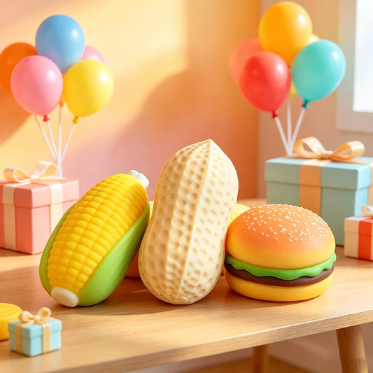Soft Squishy Peanut, Corn on the Cob, and Burger for Stress Relief, Fidget Sensory Gifts