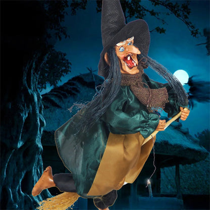 Halloween 12 Inch Hanging Broom Witch Scary Electric Witch to Haunt Your House
