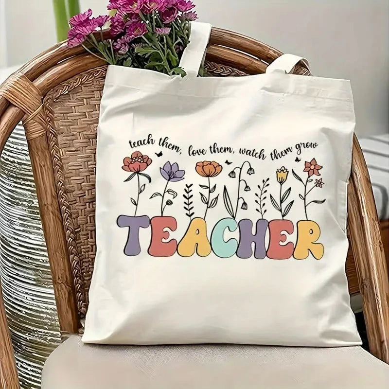 Retro Teacher Canvas Tote Bag "JOY! TEACHERS Change The World" A GREAT GIFT BAG TO PUT YOUR TEACHER'S GIFT IN!!!