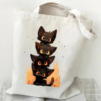 Anime Black Cat Print Canvas Bag USE AS A GIFT BAG---WHY USE PAPER?  THE BAG CAN BE PART OF THE GIFT!!