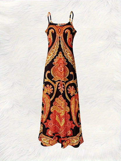 Boho Paisley Halter Neck Sleeveless Maxi Dress