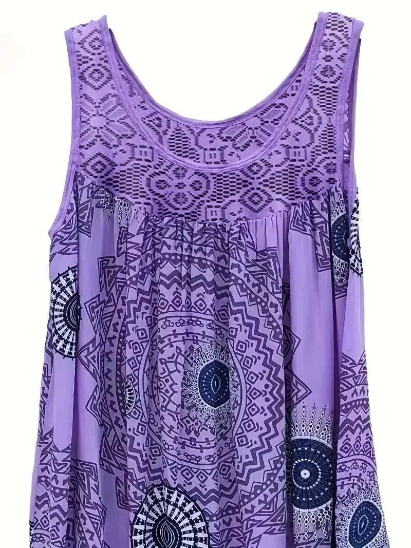 Sizes 1XL-8XL Women's Lace Panel Tank Dress, Sleeveless, Casual  and Comfy