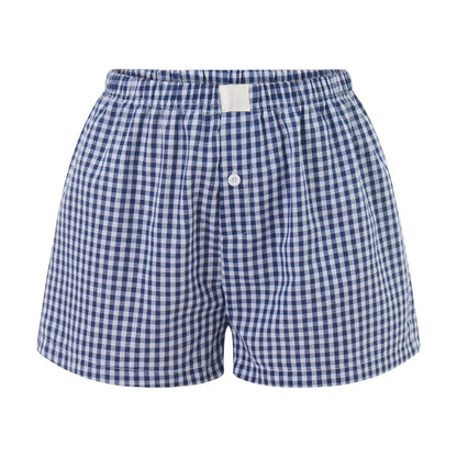 Retro Plaid Print Elastic Low Waist Button Front Loose Boxers
