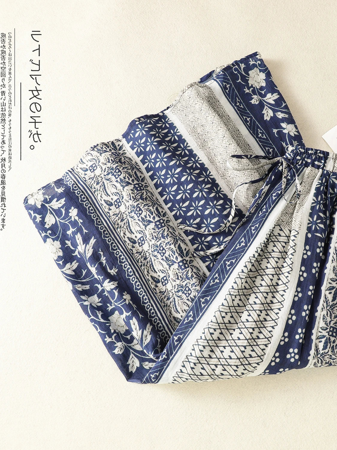 Retro Ethnic Print Flax A-Line Midi Skirt High Waist Drawstring Sizes to 2XL