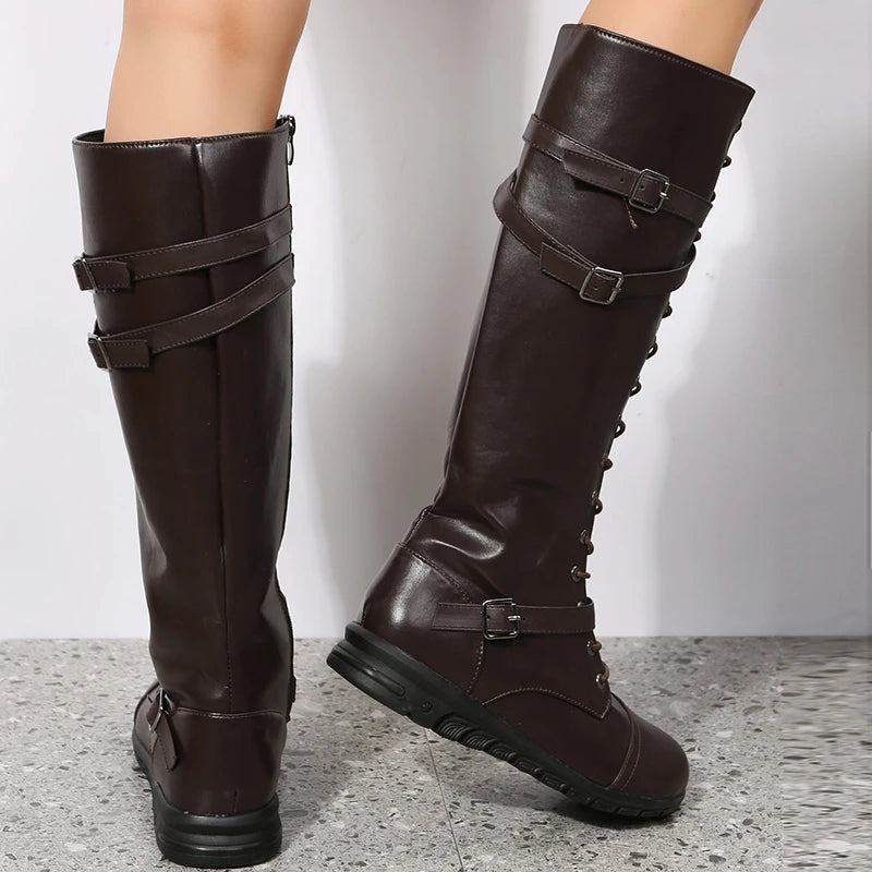 Boho Knee-High Lace-Up Boots, Also in Black and Dark Brown