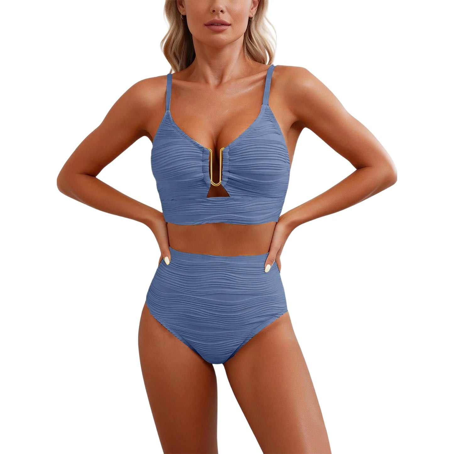 Sizes to XXL, 2 Piece Bikini,  Wire U Cutout in top,  High Waisted,  Variety of Colors