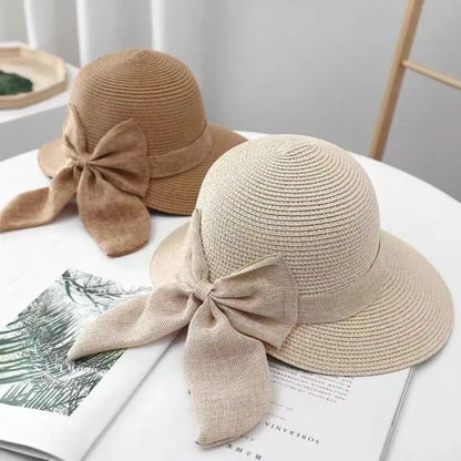 Bowknot Sun Hat Breathable Wide Brim Casual Straw Hat