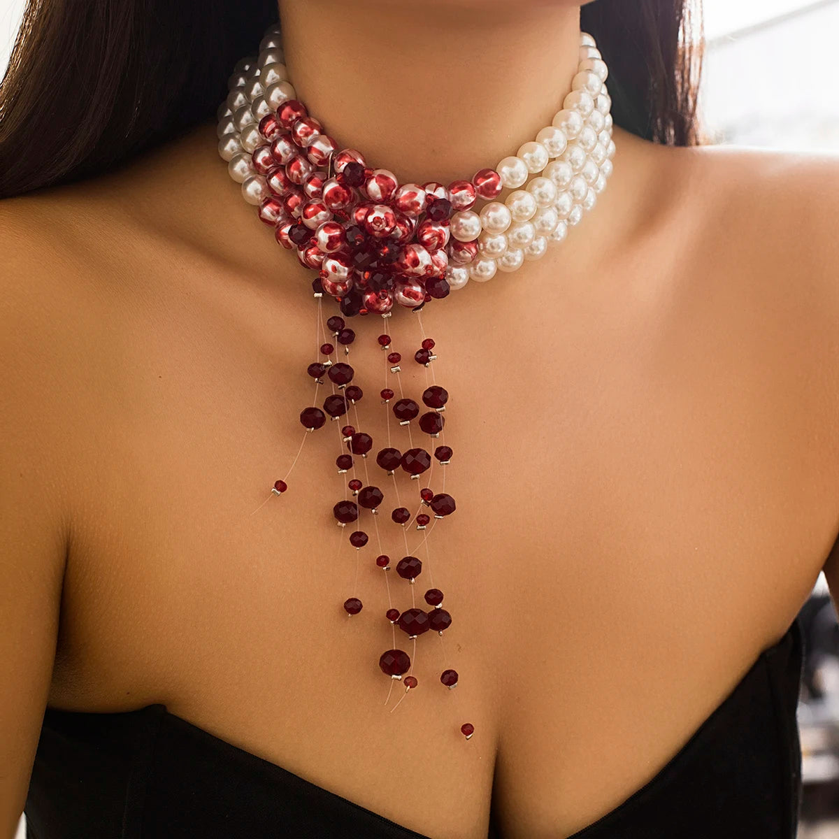 Halloween Gothic Multi-Layered Imitation Pearl Clavicle Necklace