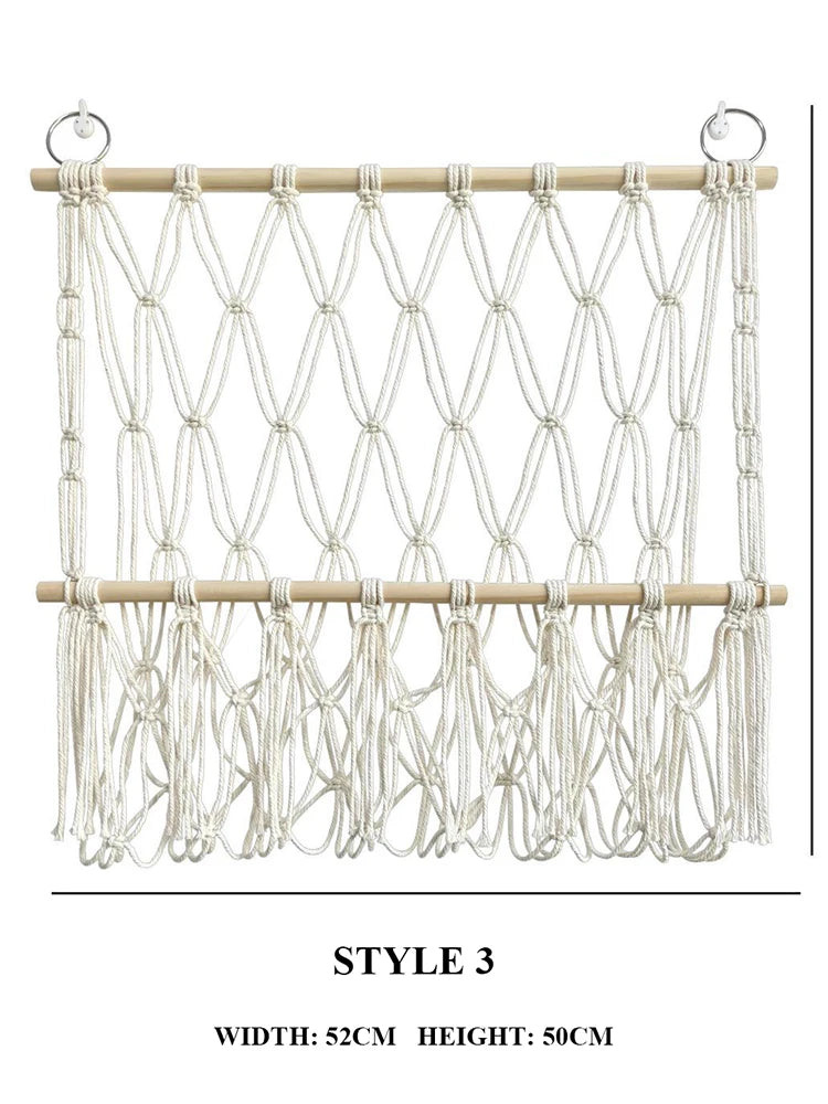 Boho Hand-woven Storage Hammock Rack Ideal for Children's Room Plush Toy Storage Display Shelf Home Decor Organizer Mesh Wall Art Tapestry