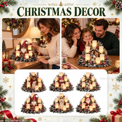 Christmas Lighted Table Centerpiece, Flameless Candle Glow, 8 Designs