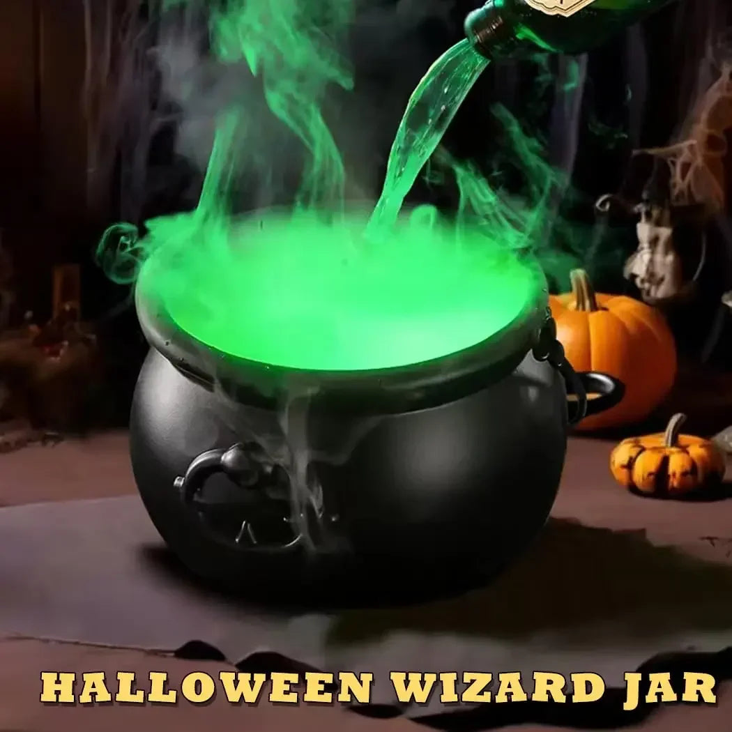 1 Set. Halloween Witch Cauldron with LED Light & Fog Mist Maker.  Skeleton in Cauldron for Spooky Hocus Pocus Decoration