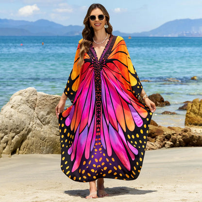Colorful Butterfly Printed Caftan One Size