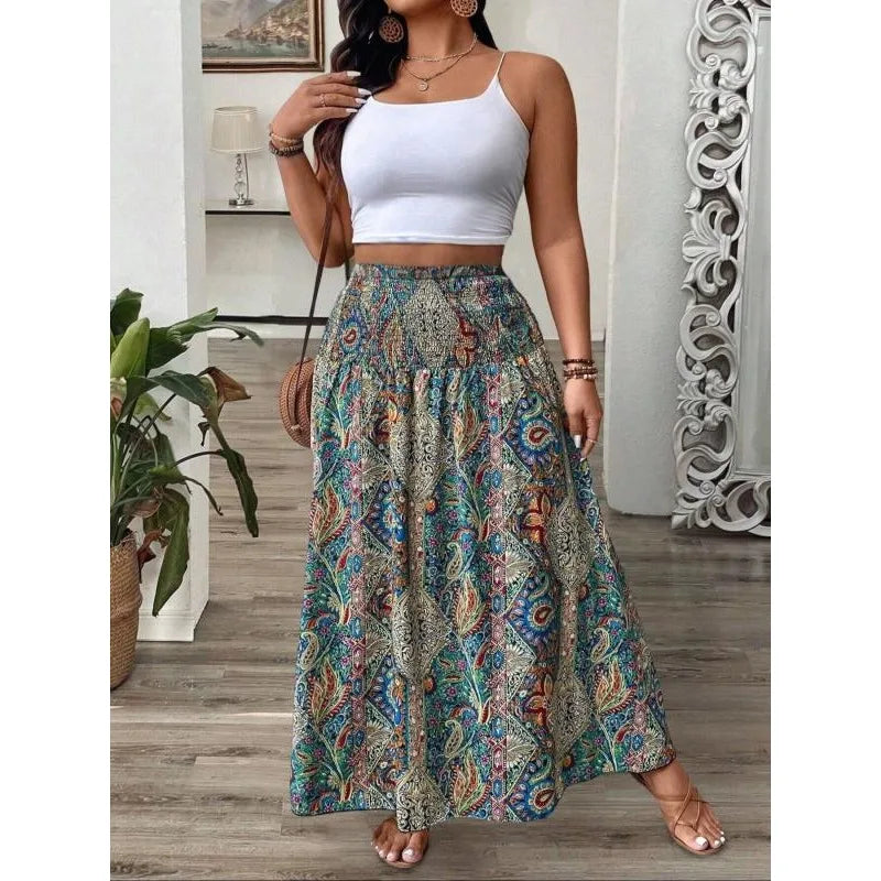 Sizes to 4XL  Bohemian Maxi Skirt with Elastic Waistband