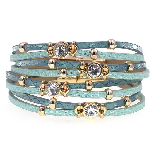 4 colors Bohemian leather bracelets  Metal bead charm bracelet with magnet back closure