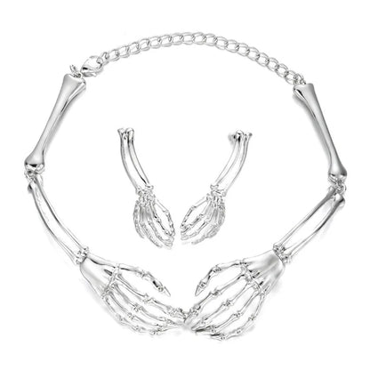 Halloween Skeleton Jewelry Gothic Skeleton Hands Choker and Earrings Set