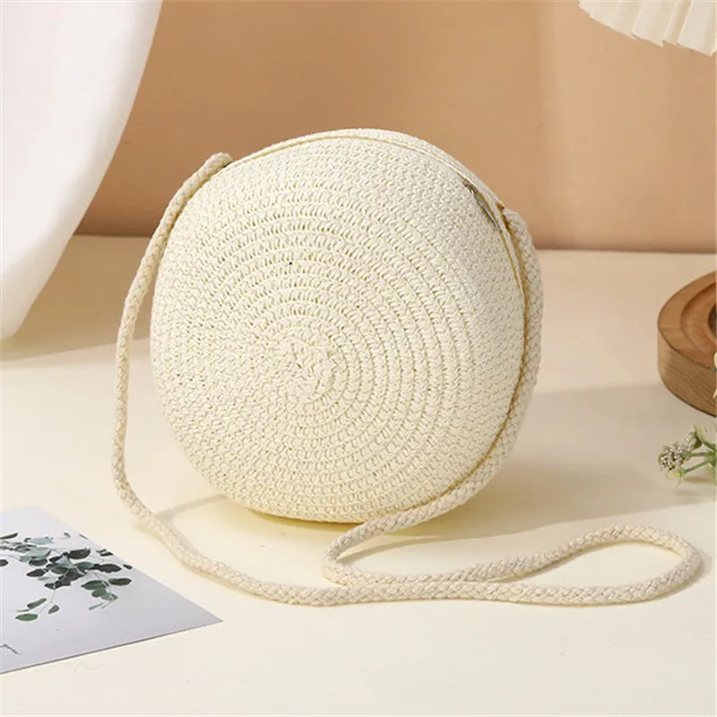 Handwoven Straw Shoulder Bag, Fashion Solid Color Crossbody Purse with Lock Closure