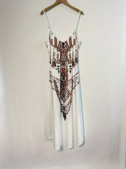 Western Ethnic Print Casual Tank Top Dress. Plain Back. Sizes to 2XL